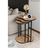 Modern Elma 3 Lü Zigon Sehpa Metal Ayaklı İç İçe Geçmeli Orta Sehpa Takımı Atlantik Çam