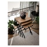 Modern Estetik Minimalist Çok Amaçlı Siyah Metal Ayak 3'lü Doğal Ahşap Zigon Sehpa