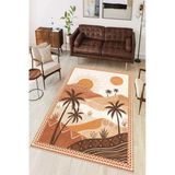 Modern Etnik Desen Baskılı Kaymaz Yıkanabilir Salon Oturma Odası Mutfak Balkon Halısı Yolluk 80 X 300 Cm Turuncu
