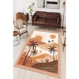 Modern Etnik Desen Baskılı Kaymaz Yıkanabilir Salon Oturma Odası Mutfak Balkon Halısı Yolluk