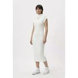 Modern Fit Sıfır Kol Yarım Balıkçı Yaka Triko Elbise - Ekru