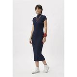 Modern Fit Sıfır Kol Yarım Balıkçı Yaka Triko Elbise - Lacivert