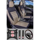 Modern Garaj Fiat Albea, Tipo, Linea, Palio, Egea, Tempra Uyumlu Ön Arka Tam Set Gofrajlı Oto Koltuk Kılıfı Seti - Krem Rengi