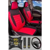 Modern Garaj Opel Astra, Corsa, Vectra Gofrajlı Yastık,kemer Direksyon Oto Koltuk Logolu Kılıfı Seti - Kırmızı