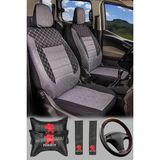 Modern Garaj Peugeot, Bipper, Partner, 106, 107, 206, 207, 208, 306, 307 Uyumlu Ön Arka Tam Set Gofrajlı Oto Koltuk Kılıfı Seti - Gri
