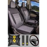 Modern Garaj Renault Clio 1-2-3-4, Symbol, Fluence, Megane 1-2-3 Broadway, Toros, Uyumlu Ön Arka Tam Set Gofrajlı Oto Koltuk Kılıfı Seti - Gri