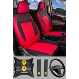 Modern Garaj Renault Clio 1-2-3-4, Symbol, Fluence, Megane 1-2-3 Broadway, Toros, Uyumlu Ön Arka Tam Set Gofrajlı Oto Koltuk Kılıfı Seti - Kırmızı