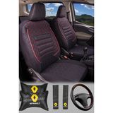 Modern Garaj Renault Clio 1-2-3-4, Symbol, Fluence, Megane 1-2-3 Broadway, Toros, Uyumlu Ön Arka Tam Set Gofrajlı Oto Koltuk Kılıfı Seti - Siyah