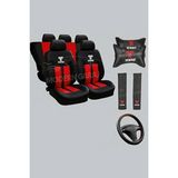 Modern Garaj Tofaş Koltuk Kılıfı Tofaş Boyun Yastığı Tofaş Kemer Pedi Tofaş Dikmeli Direksiyon Kılıfı TOFAS12345 - Kırmızı