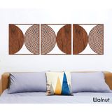 Modern Geometrik 3 Parçalı Ceviz Doğal Ahşap Kaplama Duvar Tablosu, Salon ve Yatak Odası İçin Ahşap Panel, 50 cm (Yükseklik)