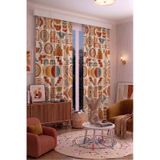 Modern Geometrik Desenli Fon Perdesi 100 X 250 Cm 1 Kanat Dekoratif Dijital Baskılı Premium Salon Oturma Odası Yatak Odası Pencere Perdesi Kahverengi Turuncu