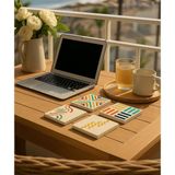 Modern Geometrik Desenli Renkli Doğal Taş Bardak Altlığı 4’lü Set, Şık Masa Sunum Ürünü - 10 x 10 cm