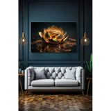 Modern Gold 3D Efekt Lotus Çiçeği Duvar Tablosu Yatay Kanvas Tekli Salon Mutfak Yatak Odası Ofis