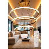 Modern Gold Toplu 3'lü Halka 3 Renk Kumandalı (Beyaz&sarı&günışığı) LED Avize