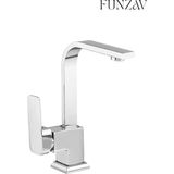 Modern Gümüş Renk Lavabo Bataryası Şık Dekoratif Lüks Kare Tasarımlı Krom Kaplama Banyo Musluğu