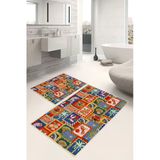 Modern Hayvan Desenli Baskılı Kaymaz Taban 2Li Set Banyo Paspası Klozet Takımı (50X60cm-60X100cm) Çok Renkli
