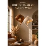Modern Ikili Su Damlası Sarkıt Avize Beyaz Ampul Hediyeli - 2 - Kahverengi - Beyaz