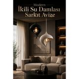Modern Ikili Su Damlası Sarkıt Avize Beyaz Ampul Hediyeli - 2 - Siyah - Beyaz