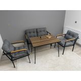 Modern Jüpiter Balkon, Bahçe, Cafe - Metal Kanepe Koltuk Takımı - 2+1+1 + Masa Antrasit Modernsh22 Antrasit