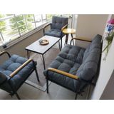 Modern Jüpiter Balkon, Bahçe, Cafe - Metal Kanepe Koltuk Takımı - 2+1+1 + Sehpa Antrasit Modernsh59 Antrasit