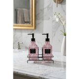 Modern Kabartma Desenli Cam İkili Sıvı Sabunluk & Deterjanlık Seti, Pembe- 500 Ml Cam Sabunluk