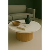 Modern Kalın Kenarlı (36 mm Kalınlıklı) Yuvarlak Orta Sehpa - BEYAZ-DOĞAL