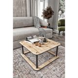 Modern Kare Orta Sehpa 2 Katlı Tasarım Salon Oturma Odası İçin Dekoratif ve Kullanışlı Ahşap Orta Masa Kitap ve Aksesuar Raflı (Meşe)