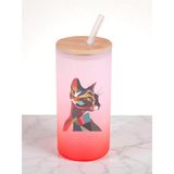 Modern Kedi Baskılı 600 ml Cam Matara- Su Matarası, Suluk Matara, Cam Pipetli Matara