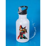 Modern Kedi Baskılı Matara Suluk 600 ml - Kız Çocuk Suluk, Kız Sulukları