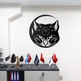 Modern Kedi Tasarımlı Metal Duvar Saati, 40 x 40 cm, Siyah, Dekoratif Ev ve Ofis Aksesuarı