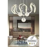 Modern Krom Kaplama 3 Renk Işıklı Kumandalı Sarkıt LED Avize - Ahşap - Bej - Seçenek 1