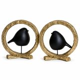 MODERN KUŞ BİBLO SİYAH DETAYLI GOLD HALKALI DEKORATİF OBJE 2 Lİ SET SANATSAL MİNİMALİST MASA ÜSTÜ DEKOR DAYANIKLI POLYESTER
