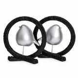 Modern Kuş Biblo Siyah Halkalı Gümüş Detaylı Dekoratif Obje 2 li Set Sanatsal Minimalist Masa Üstü Dekor Dayanıklı Polyester