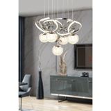 Modern LED Avize Sarkıt Galaksi 4+1 Krom Kaplamali Kelebek Taşlı - Ahşap