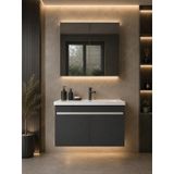 Modern Linea 80 Cm Antrasit Renkli Mdf Seramik Lavabolu Alt Ve Üst Dolaplı Üst Aynalı Banyo Dolabı