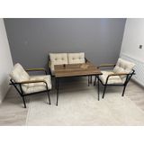 Modern Mars Balkon, Bahçe, Cafe - Metal Kanepe Koltuk Takımı - 2+1+1 + Masa Krem Modernsh34 Krem