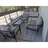 Modern Mars Balkon, Bahçe, Cafe - Salon - Metal Kanepe Koltuk Takımı - 2+1+1 + Sehpa Krem Modernsh61 Krem
