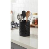 Modern Mat Siyah Delikli Metal Mutfak Tezgah Üstü Kaşıklık & Kepçelik 14 x 11 cm