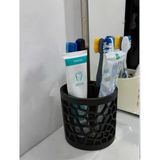 Modern Mat Siyah Geometrik Desenli Bölmeli Diş Fırçalık Ve Banyo Masaüstü Düzenleyici
