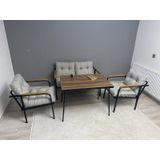 Modern Merkür Balkon, Bahçe, Cafe - Metal Kanepe Koltuk Takımı - 2+1+1 + Masa Açık Gri Modernsh29 Açık Gri