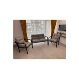 Modern Merkur Balkon, Bahce, Cafe - Metal Kanepe Koltuk Takimi - 2+1+1