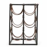 Modern Metal 6 Şişelik Şarap Rafı, Hakiki Doğal Deri Bantlı Tezgah Üstü Masaüstü Şarap Standı, Minimalist Düzenleyici Ev Dekoru