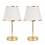 Modern Metal Ayaklı Gold Abajur Seti, 41 cm, 2'li, Krem Renk, E27 Duy