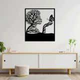 Modern Metal Duvar Sanatı, Siyah Ağaç ve Kelebek Silueti, Çağdaş Ev Dekoru, 24 x 24 inç (28"X25"/70X63CM)