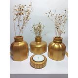 Modern Minimal Vazo Set 3'Lü, Ev & Ofis Hediyelik, Dekoratif Obje, Antiquity Gold