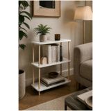 Modern Minimalist 3 Raflı Kitaplık Ahşap Ayaklı Çok Amaçlı Dekoratif Salon Ofis Düzenleyici Raf Beyaz