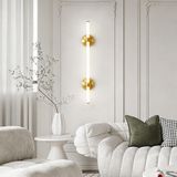 Modern Minimalist Tasarım İç Mekan Duvar Lambası LED Duvar Aydınlatması Metal Demir Akrilik Uzun Duvar Lambası Yatak Odası Oturma Odası Koridor Merdiven için (Altın Beyaz Işık, 120 cm)
