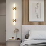 Modern Minimalist Tasarım İç Mekan Duvar Lambası LED Duvar Aydınlatması Metal Demir Akrilik Uzun Duvar Lambası Yatak Odası Oturma Odası Koridor Merdiven için (Altın Nötr Işık, 120 cm)