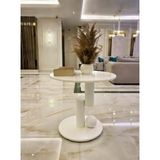 Modern Minimalist Yan Sehpa, Beyaz Lake MDF Yüzey, Silindirik Metal Taban, Oturma Odası ve Koridor için Şık Dekoratif Sehpa