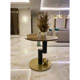 Modern Minimalist Yuvarlak Sehpa, Doğal Ahşap Yüzey, Silindirik Metal Taban, Oturma Odası ve Koridor için Şık Dekoratif Masa